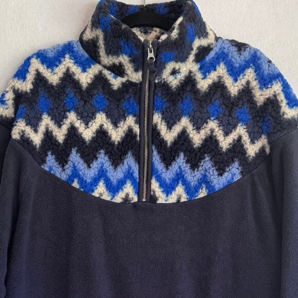 Aerie Chevron Fleece Sherpa Pullover Blue  Quarter Zip zigzag pattern Sweater M - Picture 6 of 6